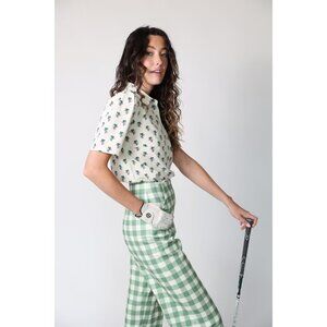 Byrdie Golf Green White Gingham Plaid Kitty Trouser Pants NWT, Size XS